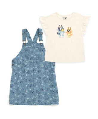 Girls' 6-12 2-Piece Tee and Denim Overall Dress Set