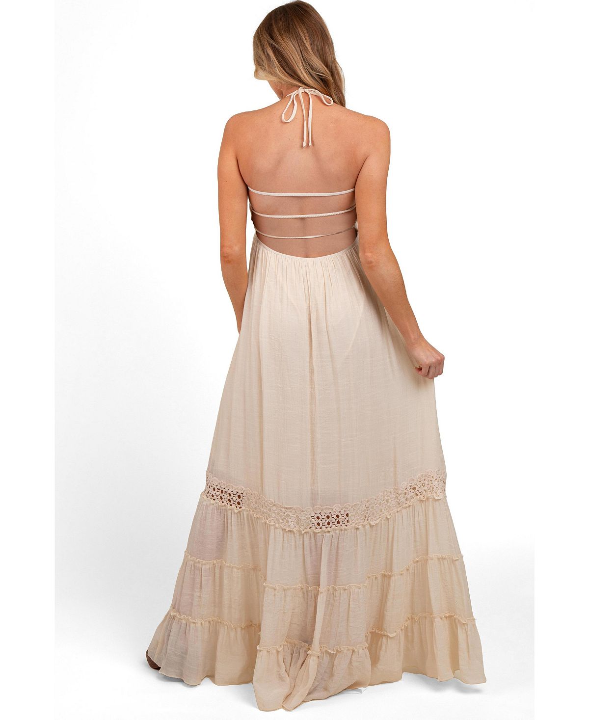 Pinkblush Women's Cream Smocked Open Back Maxi Dress view 4 — MAYCSS fashion products