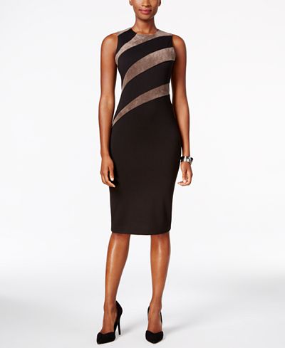 Ivanka Trump Faux-Suede-Stripe Sheath Dress