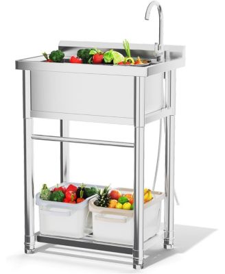Stainless Steel Utility Sink, Freestanding Outdoor Sink Station with Hose Hookup