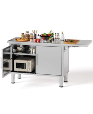 Stainless Steel Kitchen Cabinets, 57"x19.7" Commercial Worktable with Extend Panel and Adjustable Shelf