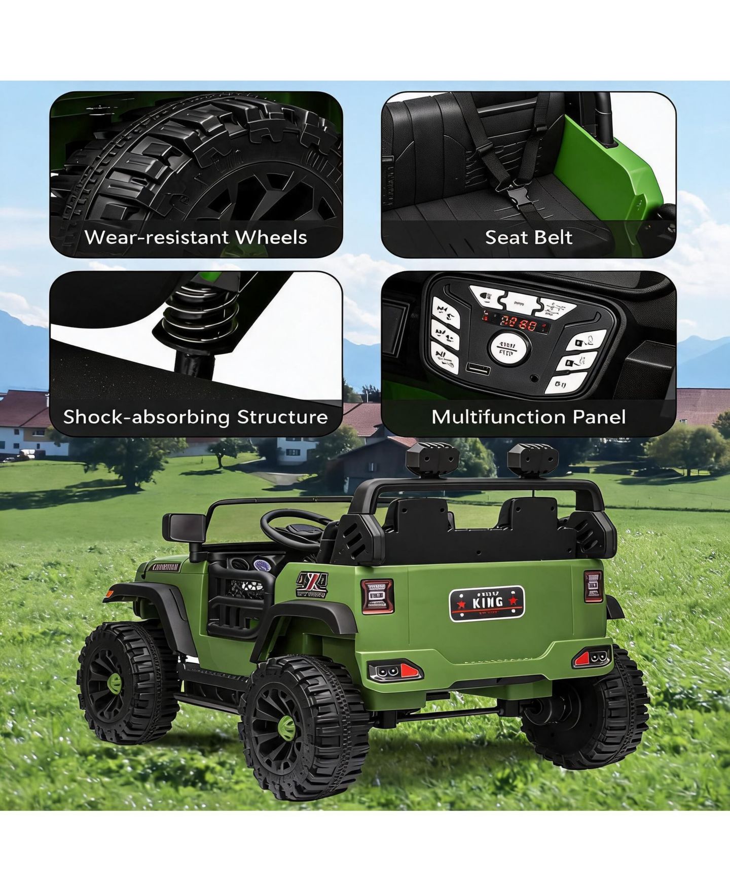 Детские игрушки homfan 24V 2-Seater Electric Ride-On Car Motor, 20" Extra Wide Seat, 3-Speed, Parental Remote, Wireless Music, LED Lights, Safety Belt, UTV, Gift — фото 7