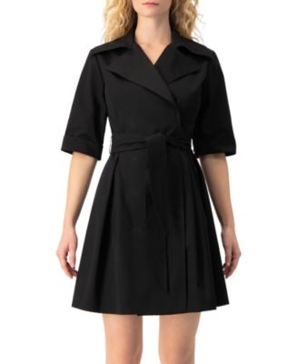 Women's Belted Collared Short-Sleeve Shirt Mini Dress