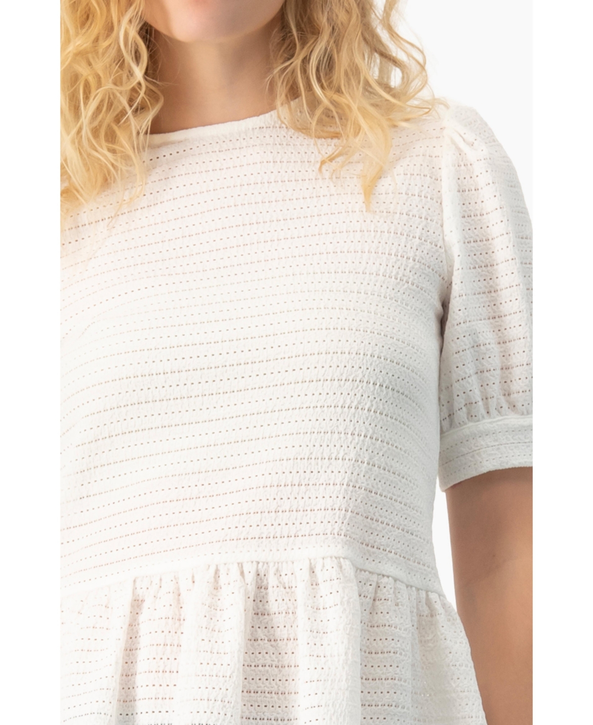 Ivonne Women's Tonal Stripe Textured See-Through Peplum Short-Sleeve Blouse