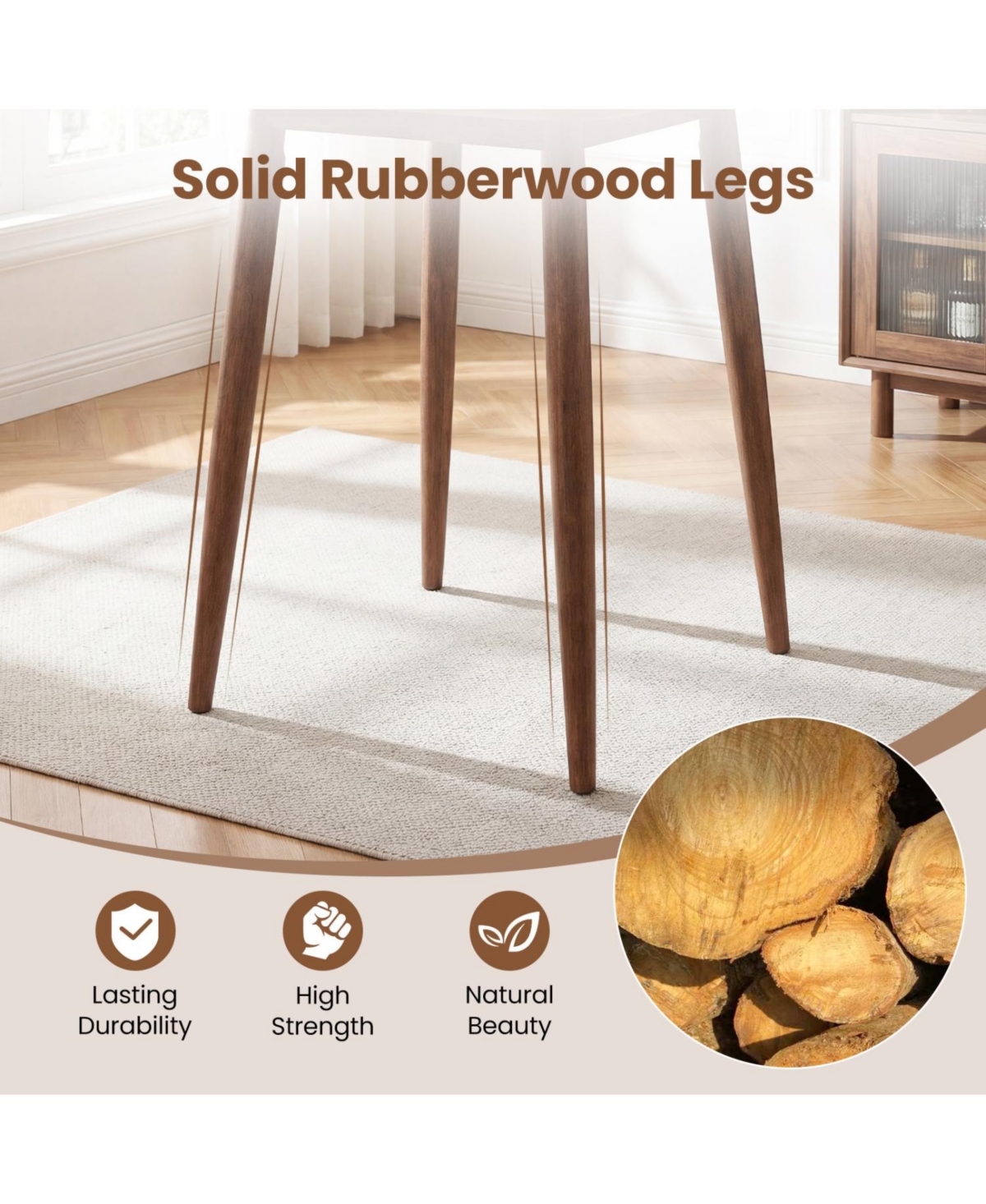 Slickblue 36 Inch Bar Height Table Solid Rubber Wood Legs Wooden Pub Table