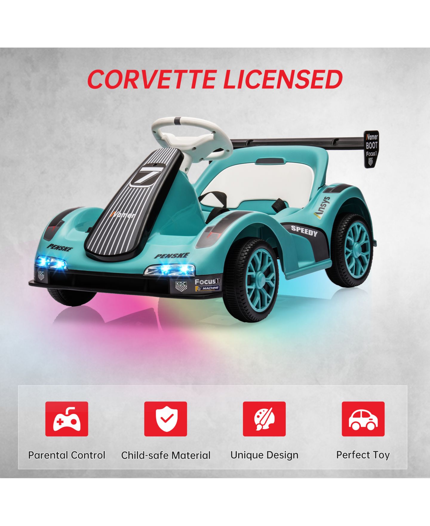 Детские игрушки homfan Electric Go Kart Ride-On Racing Car, Dual Motors, Remote Control, Safety Belt, LED Headlights, Music, Standard Test Method Certified, цвет: Зелёный — фото 7