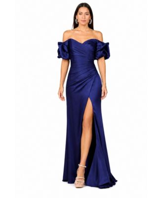 Women's Off Shoulder Satin Dress with Slit
