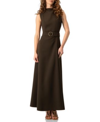 Women's Sleeveless Belted A-Line Maxi Dress with Ring Buckle