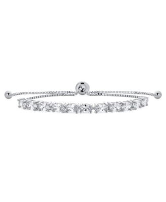 Cocktail Oval CZ Cubic Zirconia Tennis Bolo Bracelet .925 Sterling Silver Adjustable Slide