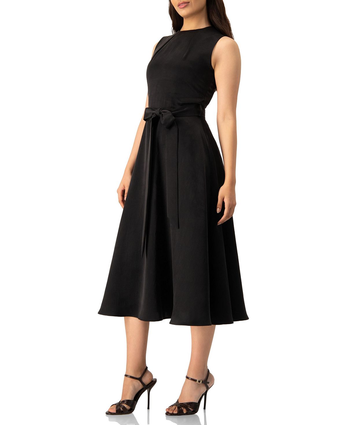 Ivonne Women's Sleeveless Tie-Waist A-Line Midi Fit-and-Flare Dress with Sash Belt view 3 — MAYCSS fashion products