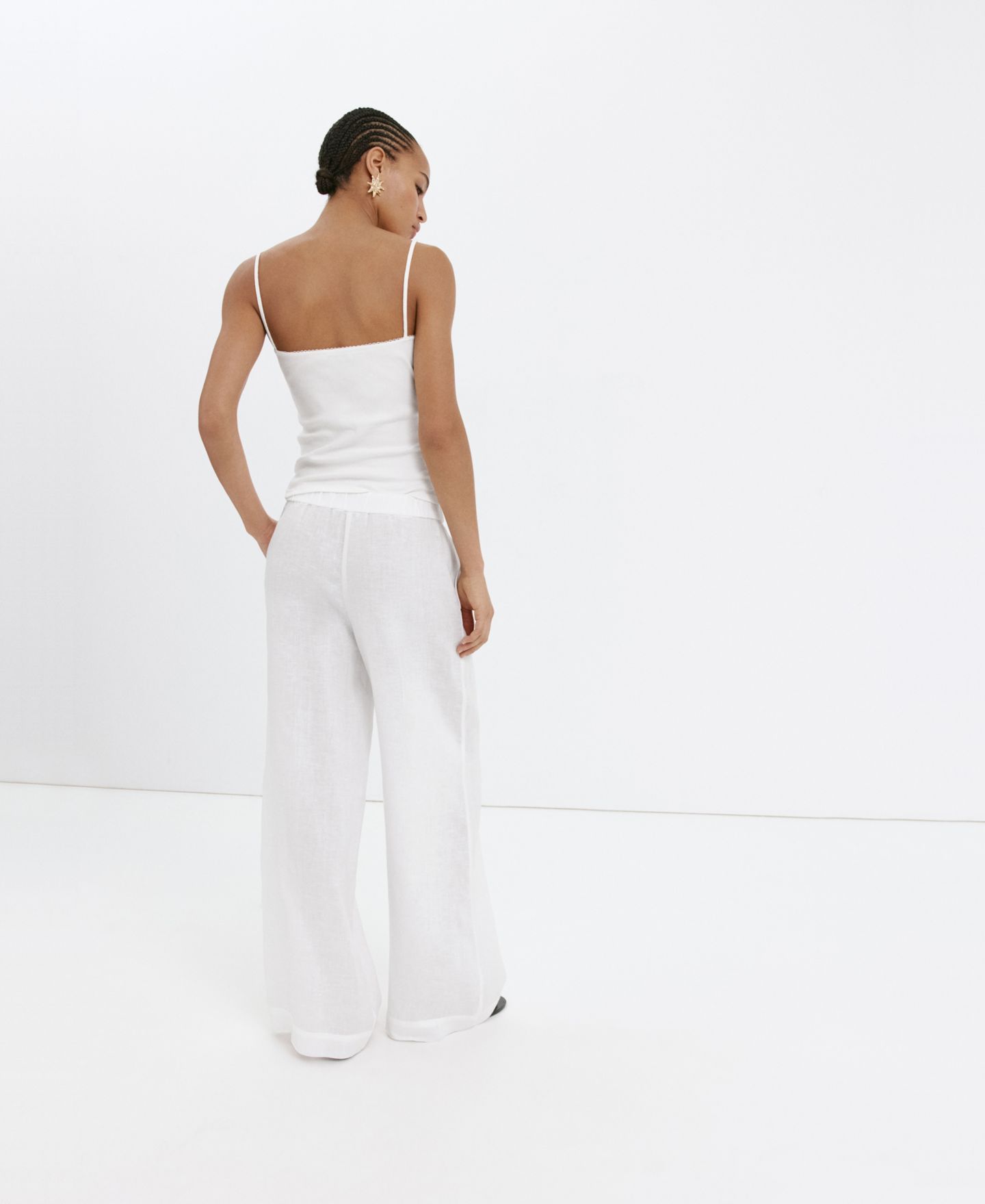 Женские брюки MANGO Wide-Leg Linen, цвет: Чёрный — фото 17