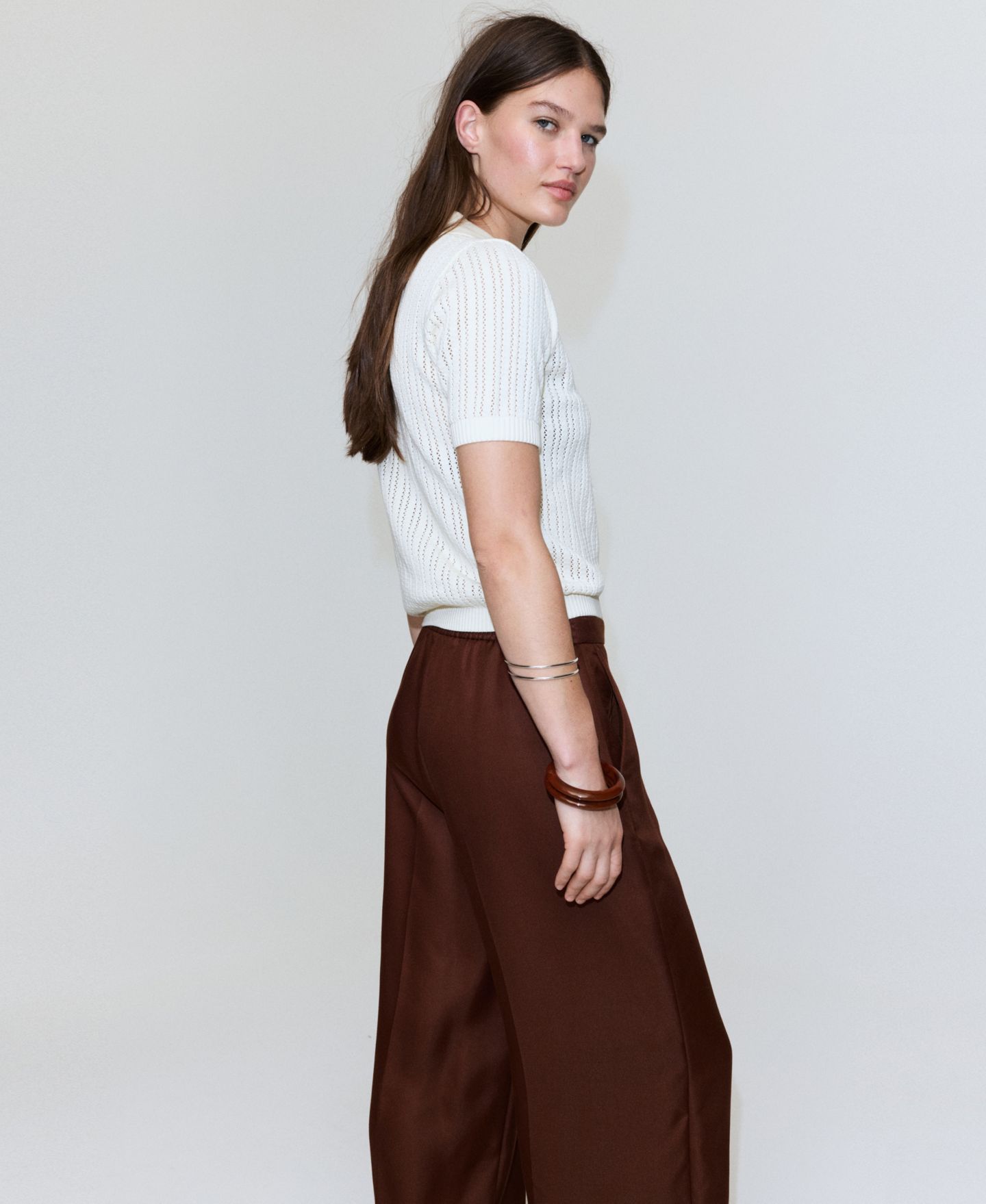 Женские брюки MANGO High-Waisted Lyocell, цвет: Бежевый / Хаки — фото 16
