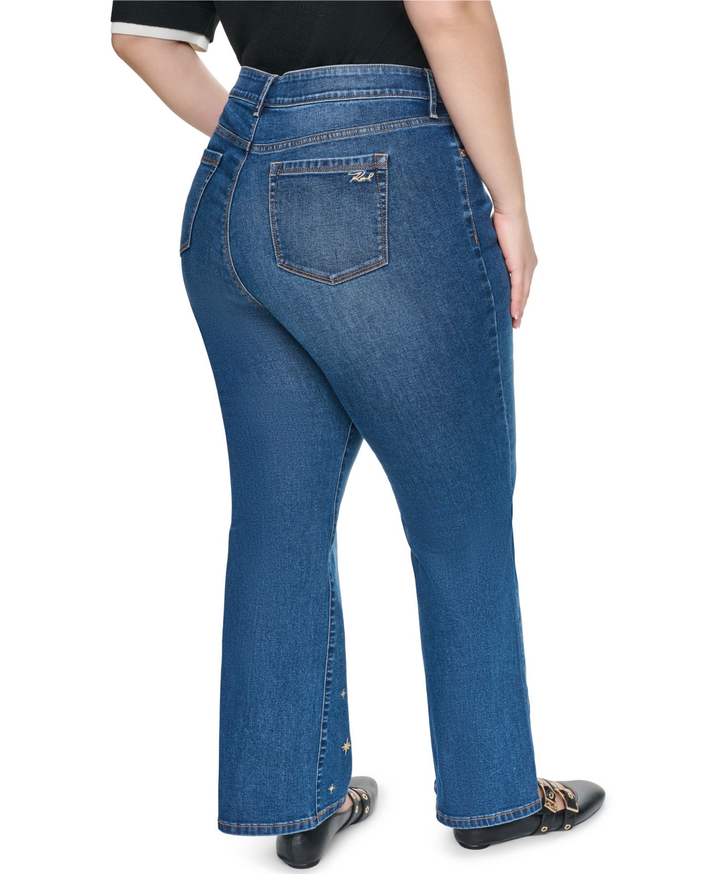 Женские джинсы KARL LAGERFELD PARIS Plus Size Embroidered Motif Mid-Rise Bootcut, цвет: Кобальтовый синий — фото 4