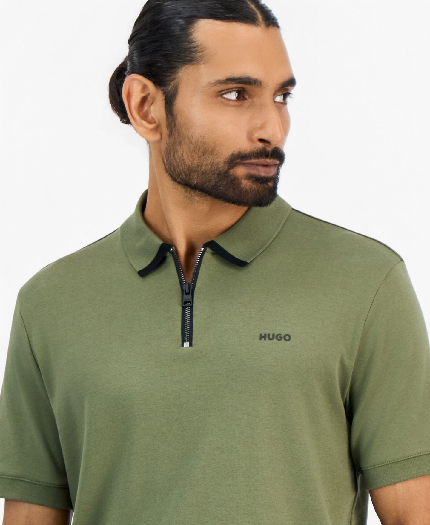 Мужское поло Hugo Boss HUGO by Damolino Regular-Fit Quarter-Zip Polo Shirt, цвет: Зелёный — фото 3