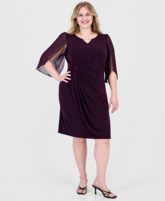 Plus Size Sheer-Sleeve Chain-Detail Sheath Dress