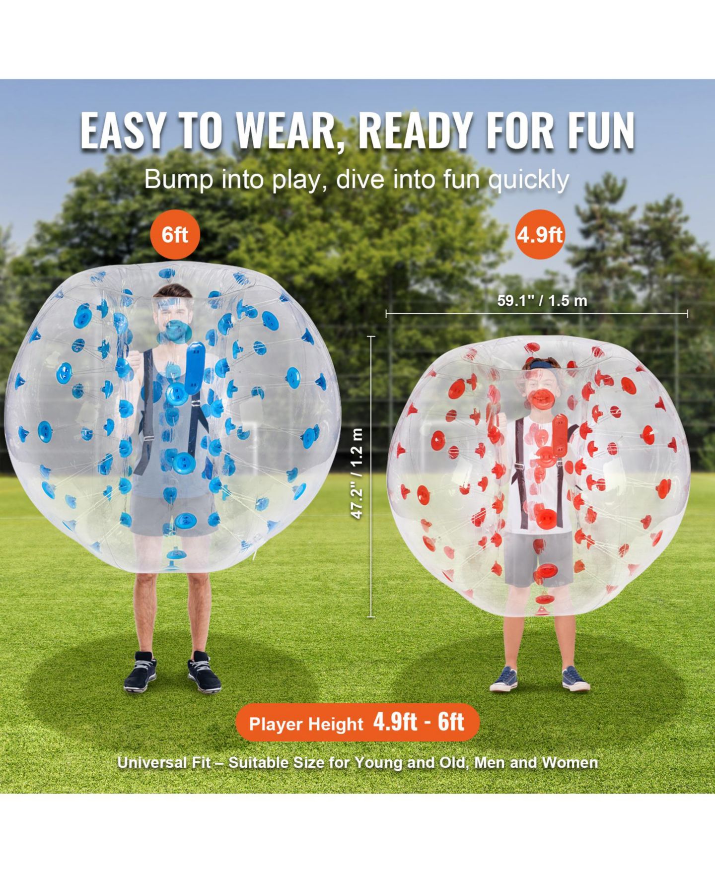 Детские игрушки VEVOR Sumo Zorb Balls 59.1" Diameter Inflatable Bumper Balls 2-Pack, Ages 7+ — фото 3