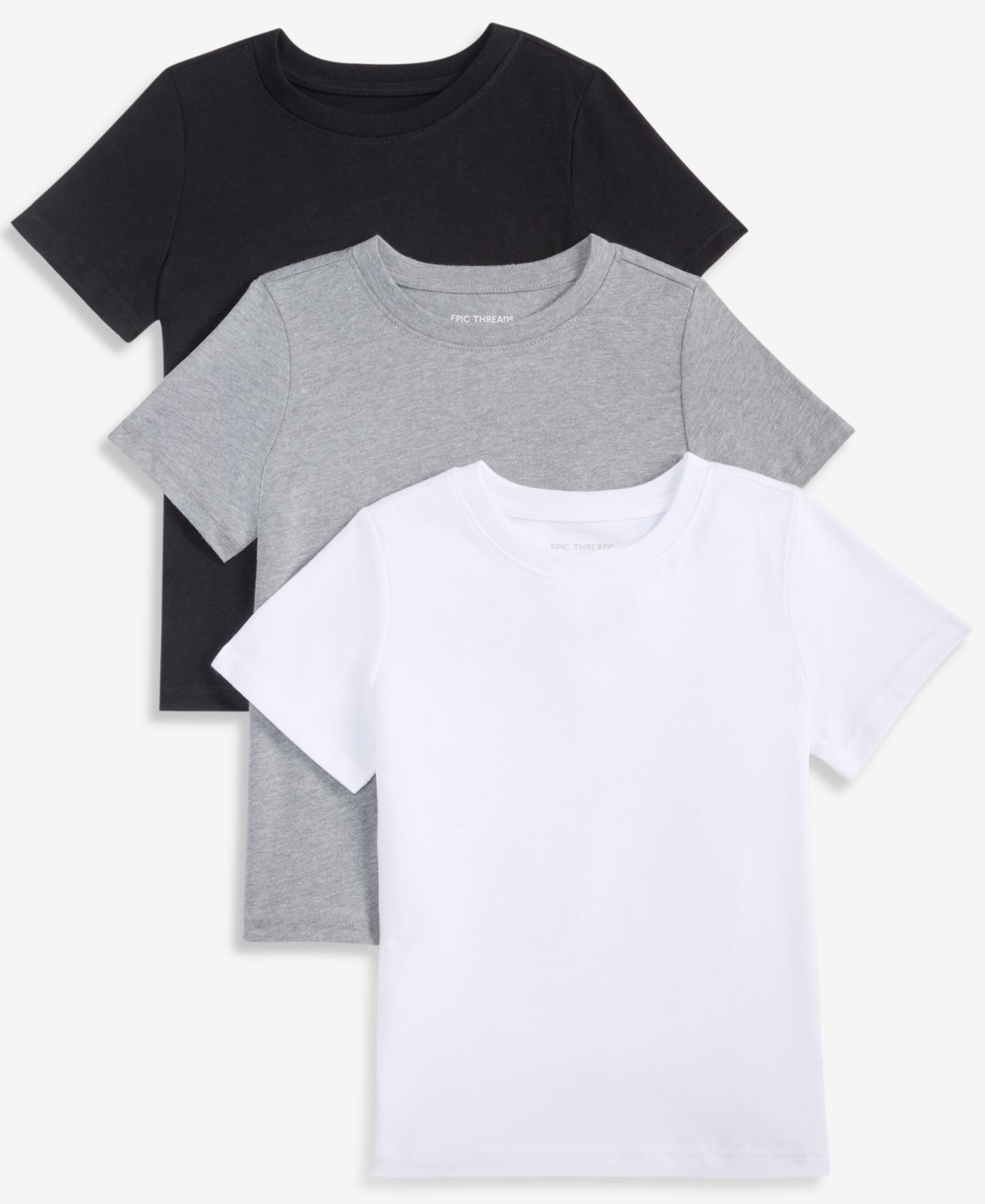 Детские однотонные футболки Epic Threads, набор 2+1 бонусом, Xs-Xl, цвет: Белый / Серый — фото 1