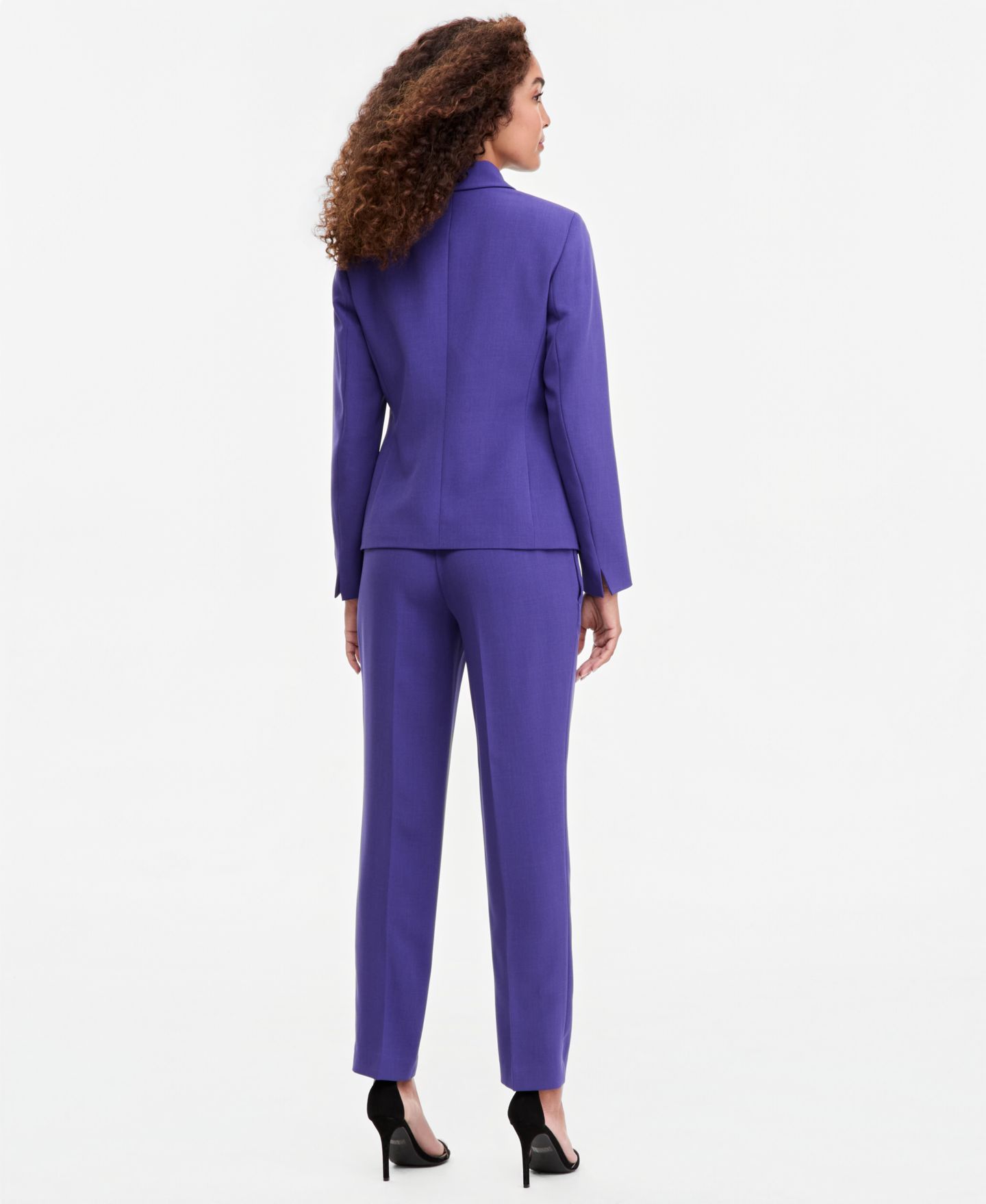 Женские комплекты Kasper Notch-Collar Button-Front Jacket, Printed Funnel-Neck Extended-Shoulder Top & Ava Mid-Rise Straight-Leg Crepe Pants, цвет: Бирюзовый — фото 3