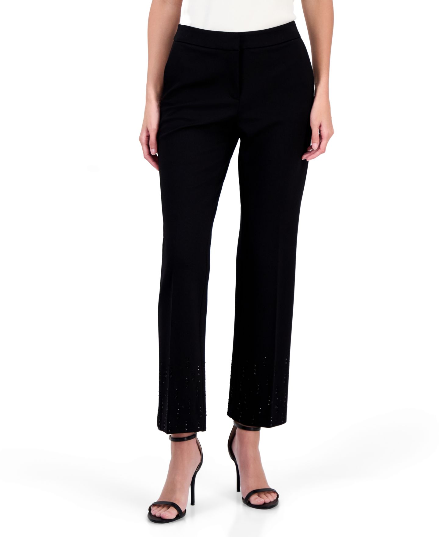Женские брюки Anne Klein Compression Embellished Ankle-Flare, цвет: Чёрный — фото 1