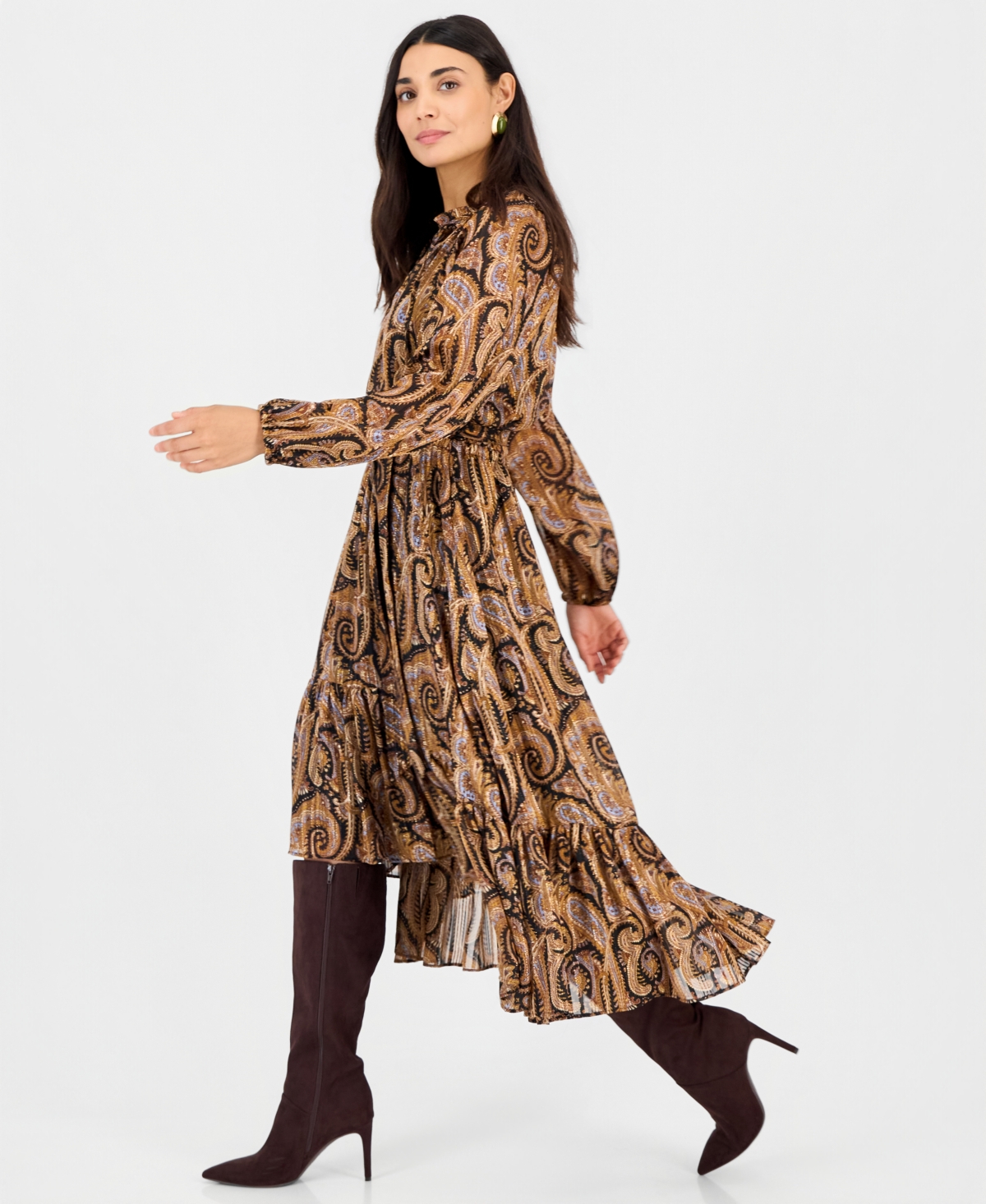 I.n.c. International Concepts Petite Long-Sleeve High-Low Chiffon Dress, Macy's Exclusive