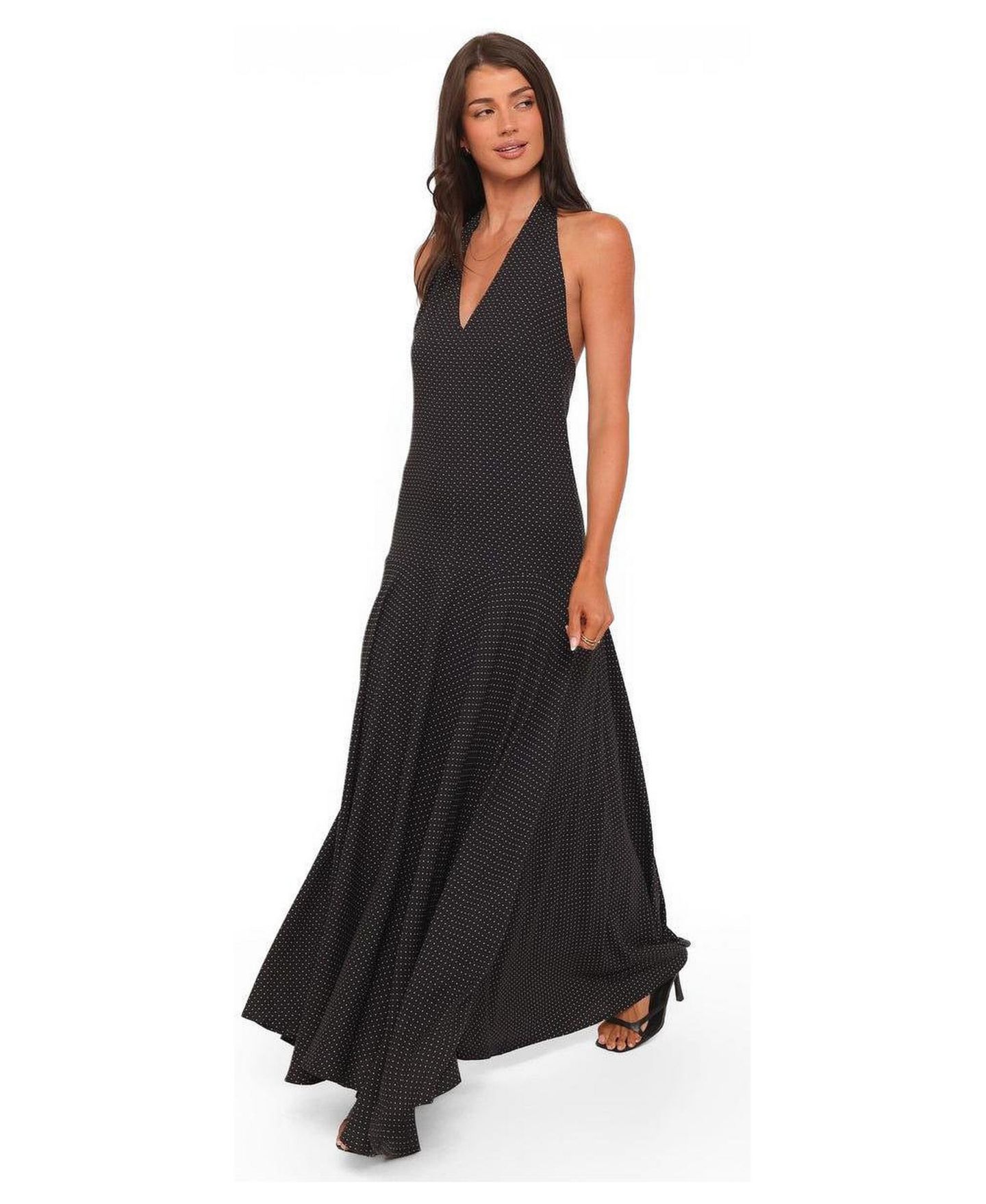 Женское платье Petal and Pup Natalie Halterneck Maxi, цвет: Чёрный в горошек — фото 2
