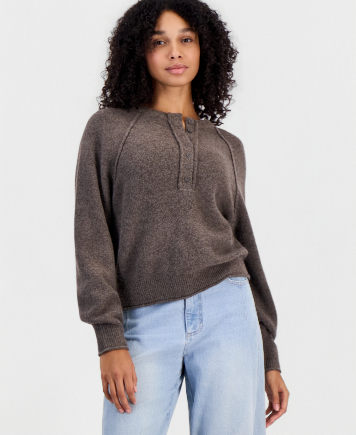And Now This Women's Henley Long-Sleeve Relaxed-Fit Sweater, Macy's Exclusive