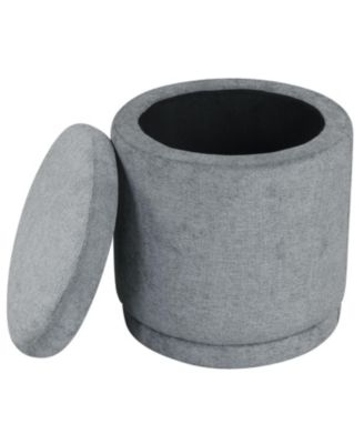 Round Foot Stool Ottoman with Storage Space, Removable Lid and Wood Frame