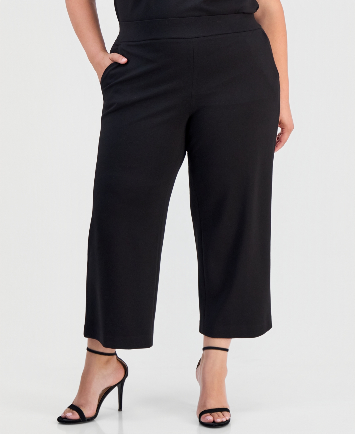 Anne Klein Plus Pull-On Wide-Leg Cropped Pants