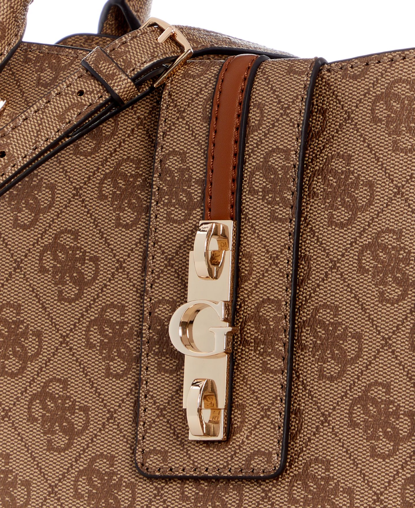 Женская сумка GUESS Yvonne Logo Girlfriend Medium Satchel Handbag, цвет: Латте — фото 4