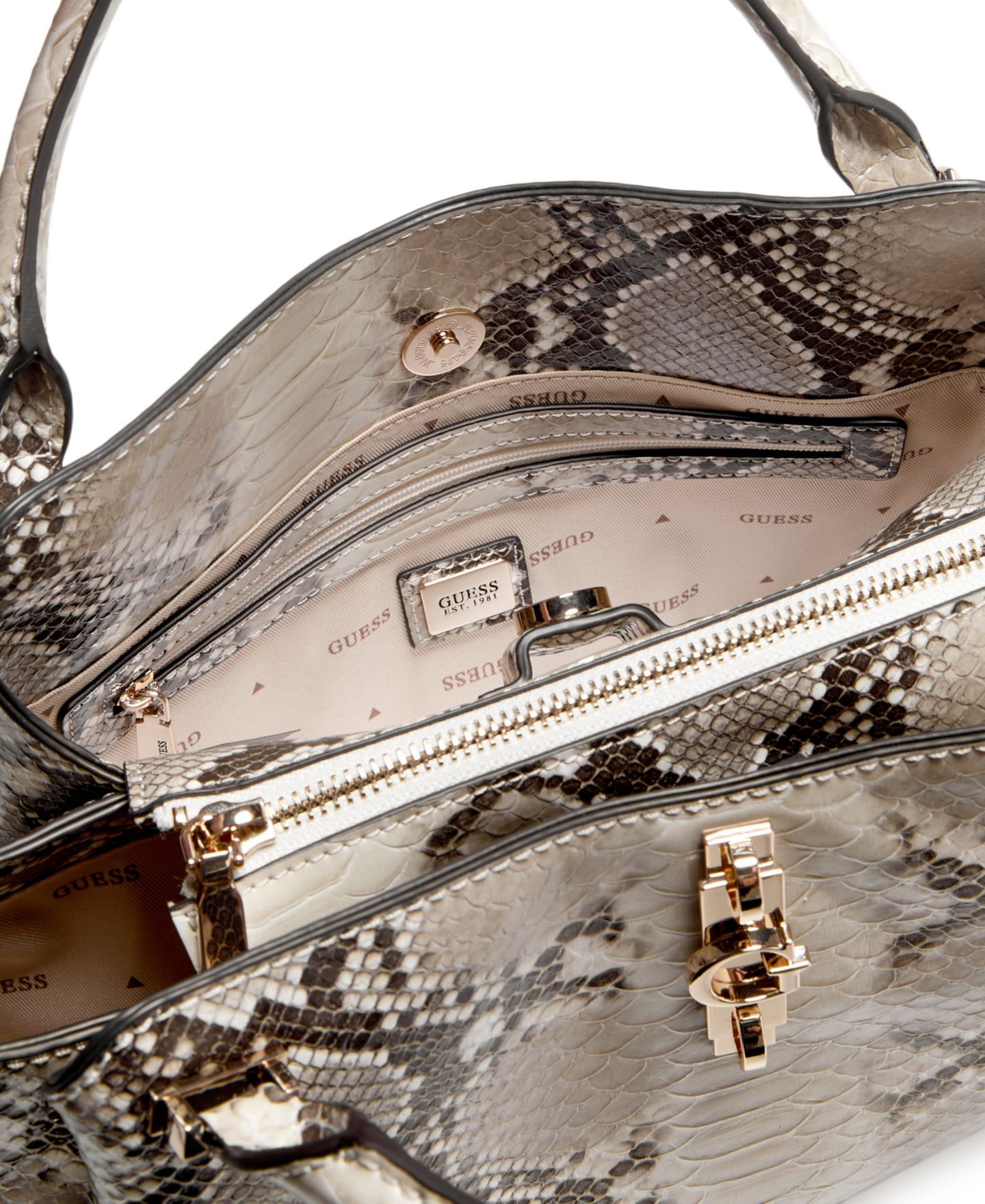 Женская сумка GUESS Yvonne Girlfriend Medium Satchel Handbag, цвет: Натуральный — фото 3
