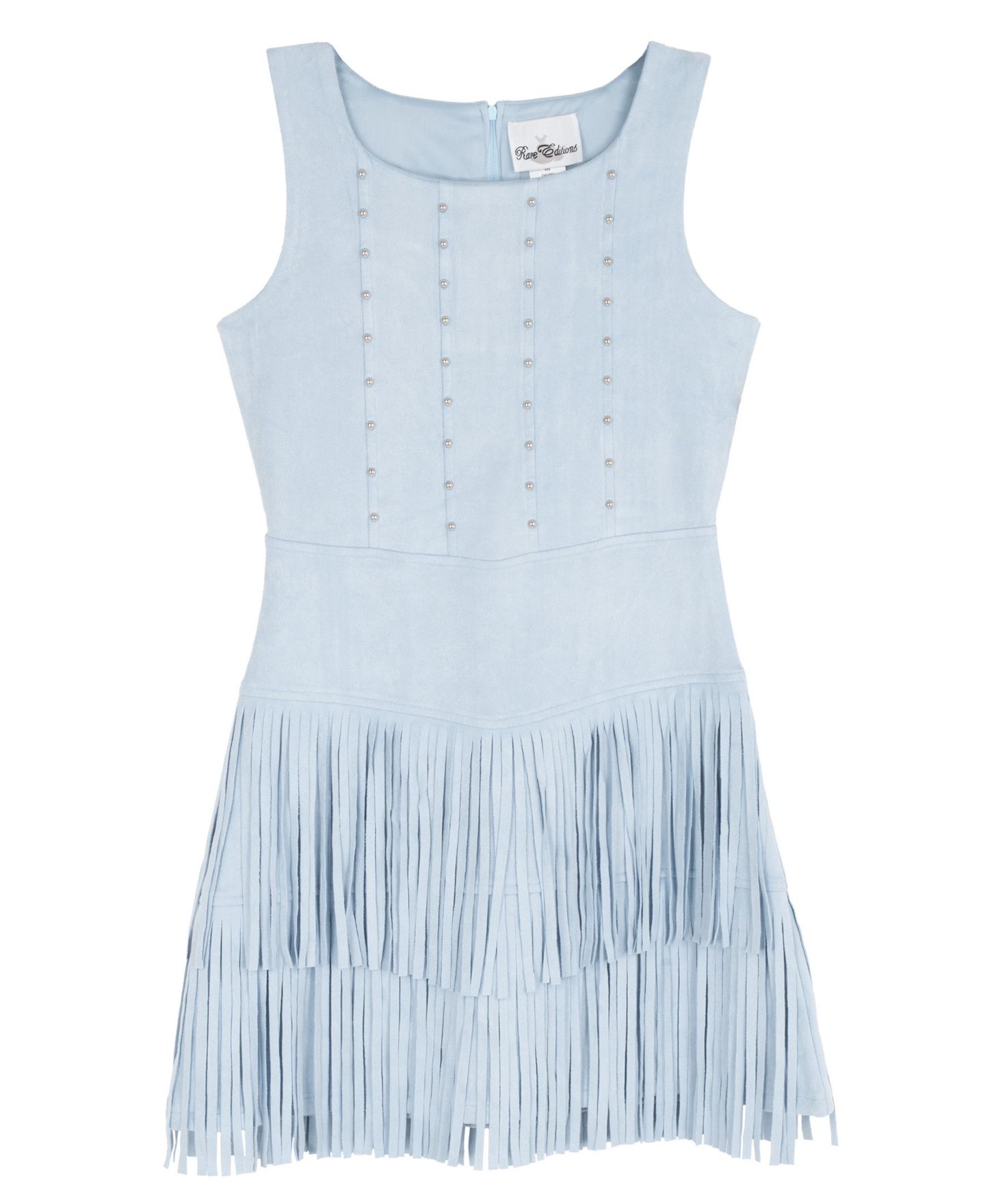 Платье Rare Editions Studded Mock Corset Fringe 2-Tiered Dress для девочек, цвет: Светлый синий — фото 4