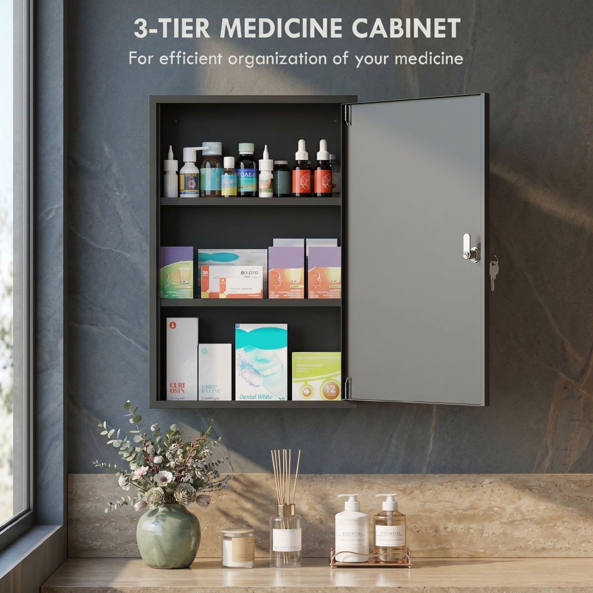 Kleankin Steel Wall Mount Medicine Cabinet 3 Tier Emergency Box for Bathroom