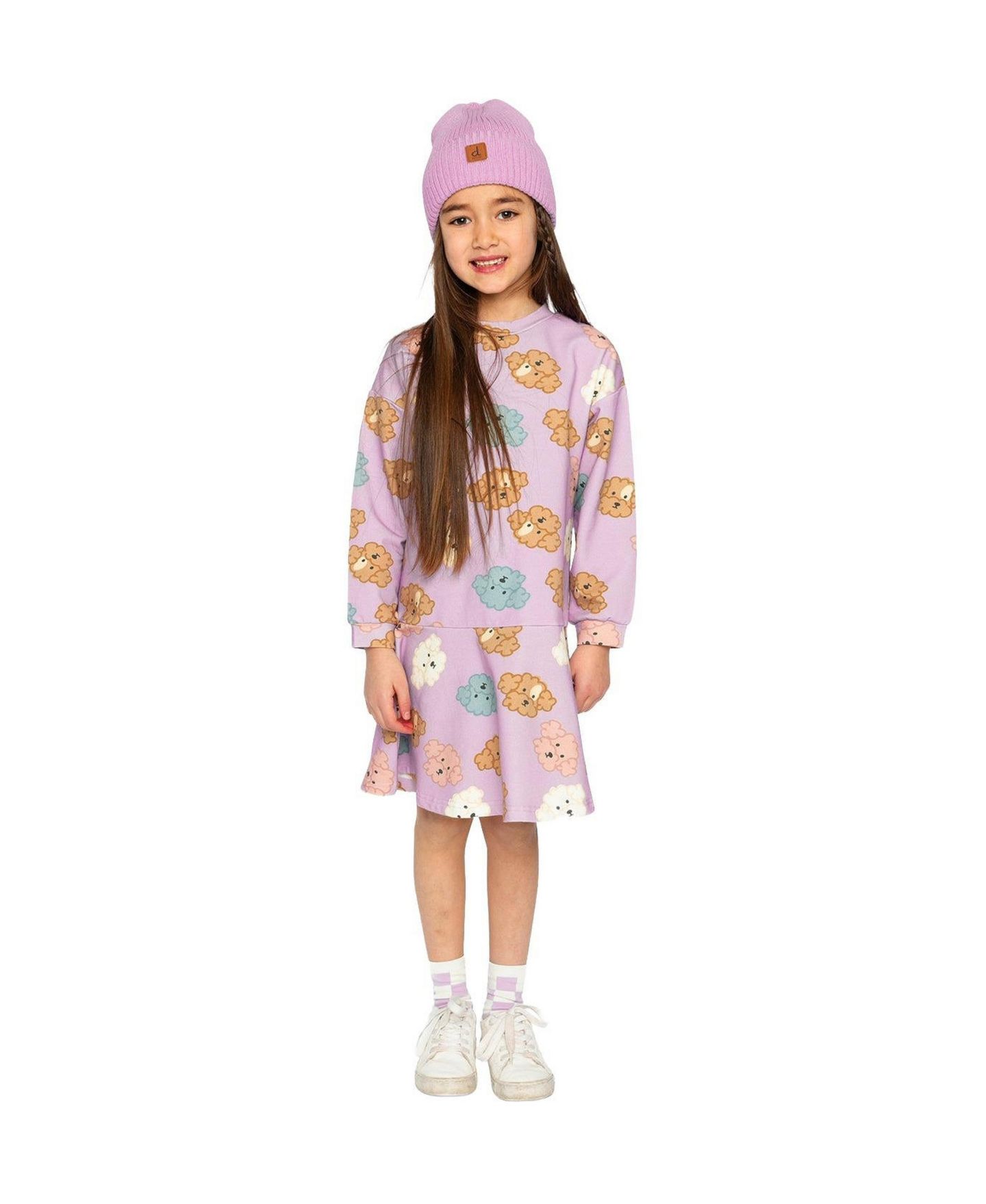 Платье Deux par Deux French Terry Dress Poodle Print для девочек, цвет: Фиолетовый с принтом — фото 2