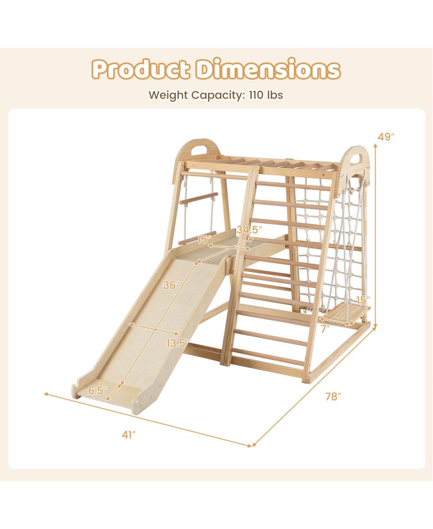 8-in-1 Kids Jungle Gym with Slide Monkey Bars and Climbing Frame