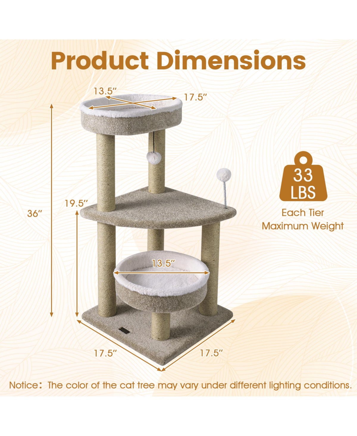 Gymax Carpeted Cat Tree 36'' Cat Tower With Comfy Plush Perches Scratching Posts