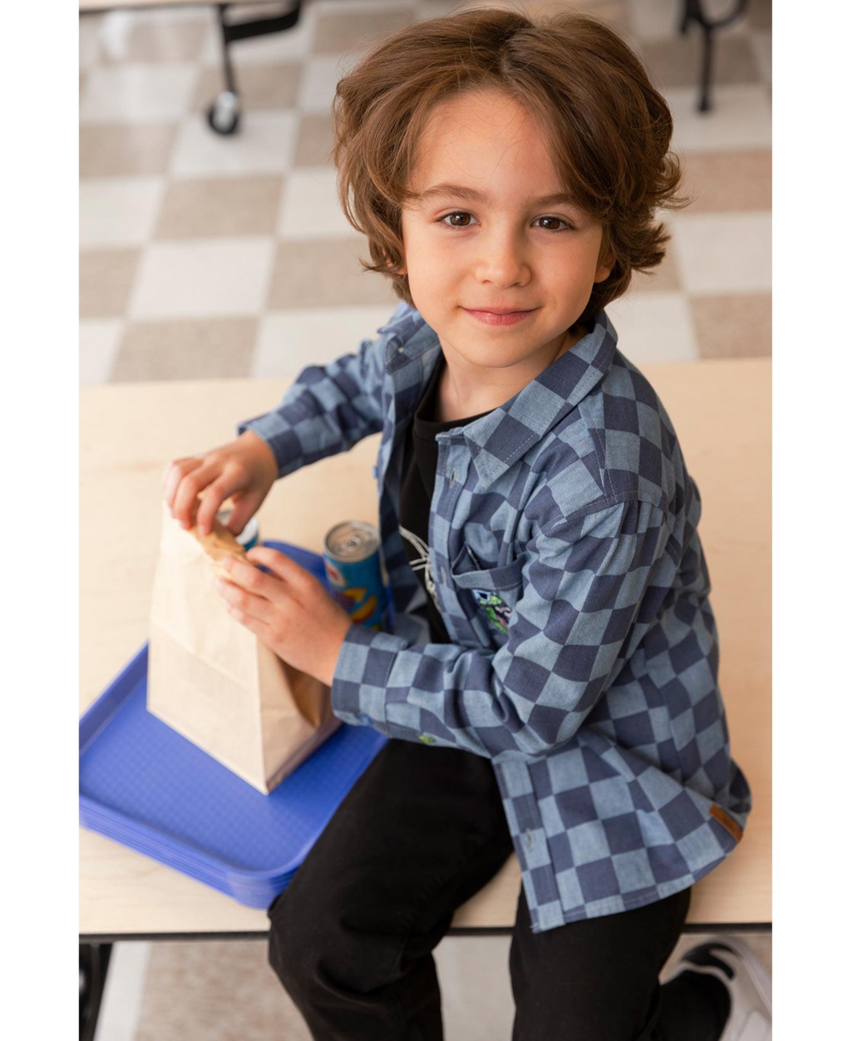 Deux par Toddler Boy Chambray Shirt Checkered Print
