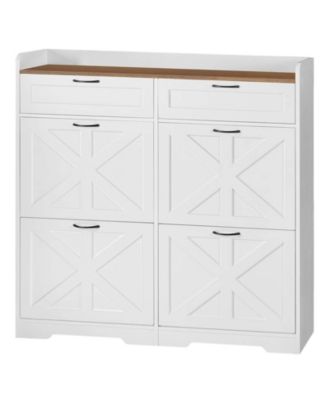 Shoe Storage Cabinet Farmhouse Design with Flip-Down Drawers