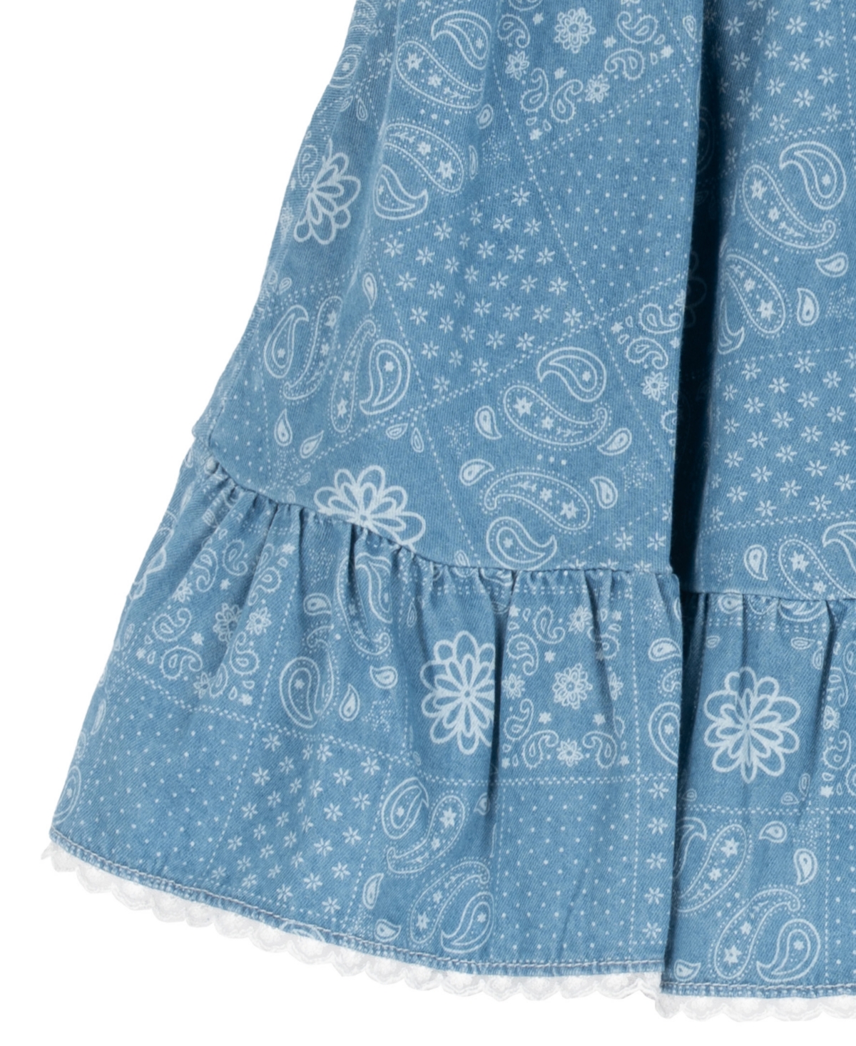 Rare Editions Girls' 2T-6X Printed Denim Flutter Sleeve Tiered Dress