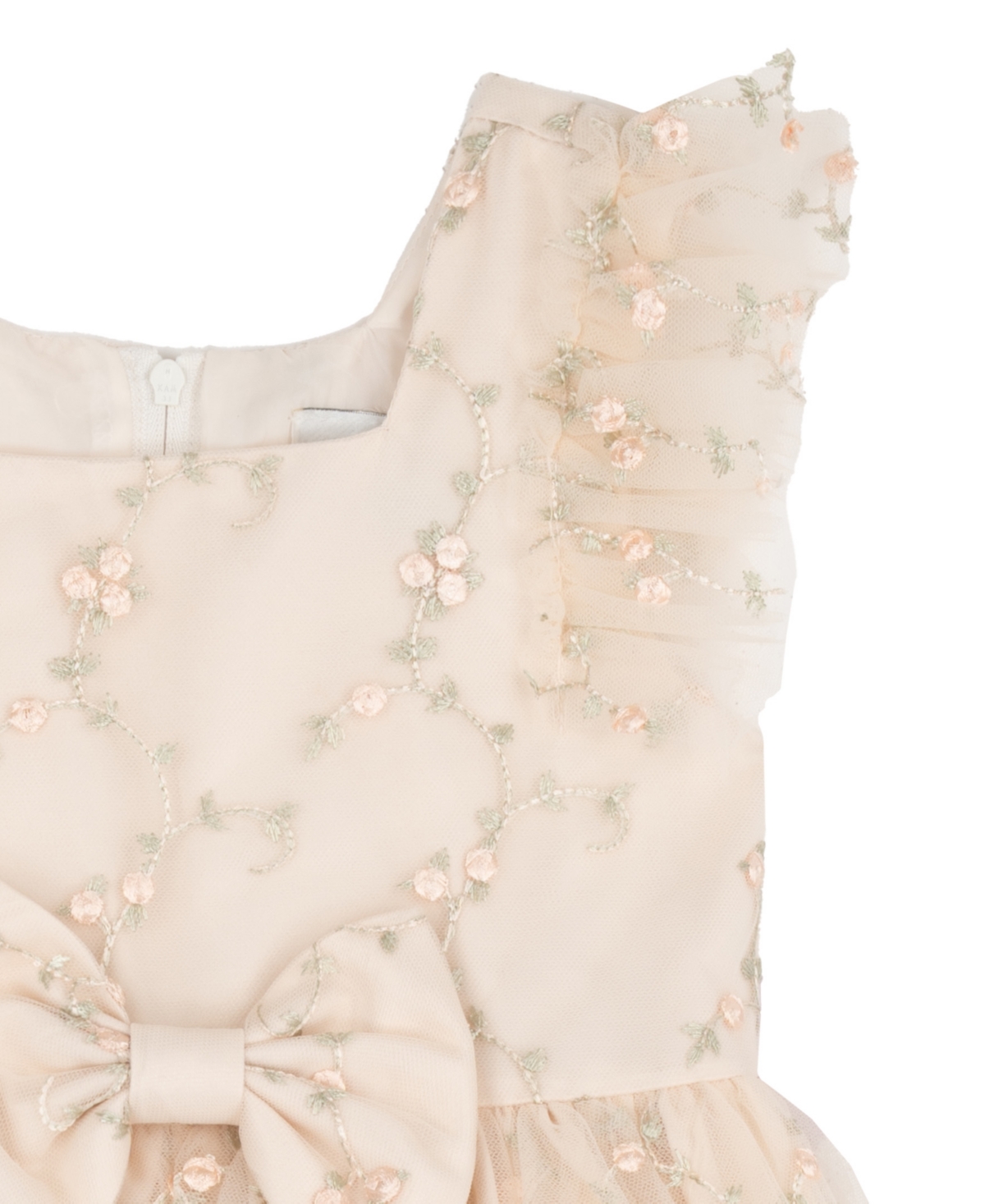 Rare Editions Girls' 2T-6X Embroidered Mesh Flutter Sleeve Dress