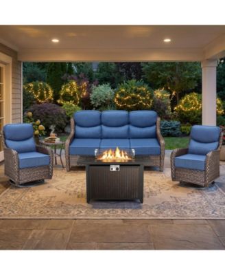 Luxury Patio Furniture Set with 6-inch Thick Cushion, Outdoor Furniture with Fire Pit Table, Swivel Chairs, Side Table, Sofa