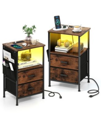 Set of 2 Nightstands with Charging Ports and Fabric Drawers