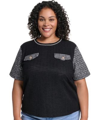 Plus Size Tweed Knit Short-Sleeve Top