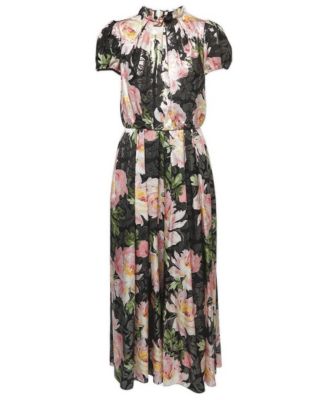 Women's Floral Jacquard Silk Maxi Dress