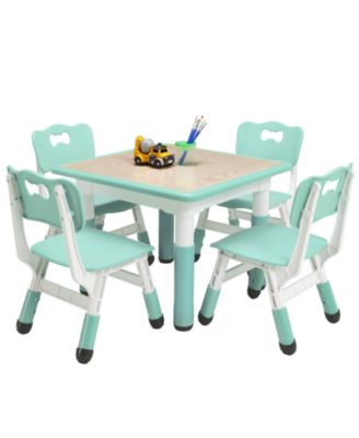 Kids Table and Chairs Set, 23.6 Inch MDF Adjustable Activity Desk with 4 Chairs for Classroom or Playroom