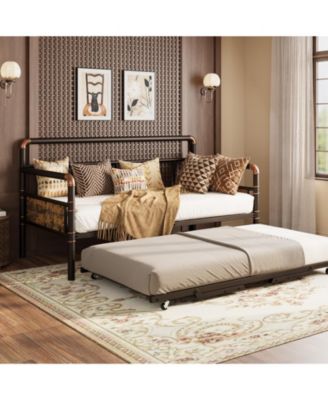 Daybed with Trundle Bed, Twin Bed Frame with Steel Slats, Sofa BedFrame with Strong Supports for Living Room, Bedroom