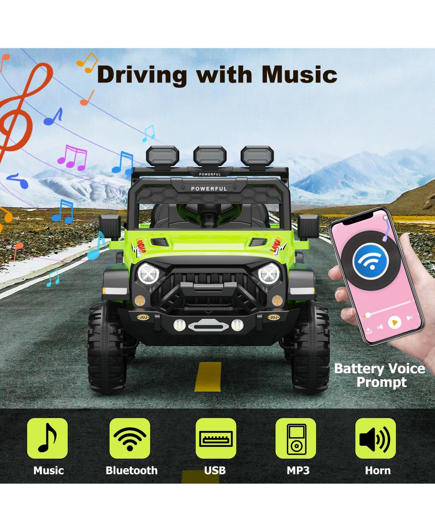 Детская игрушка homfan 12V Electric Ride-On Off-Road Vehicle with Parental Remote Control, 3 Speeds, Ages 3-7, цвет: Зелёный — фото 3