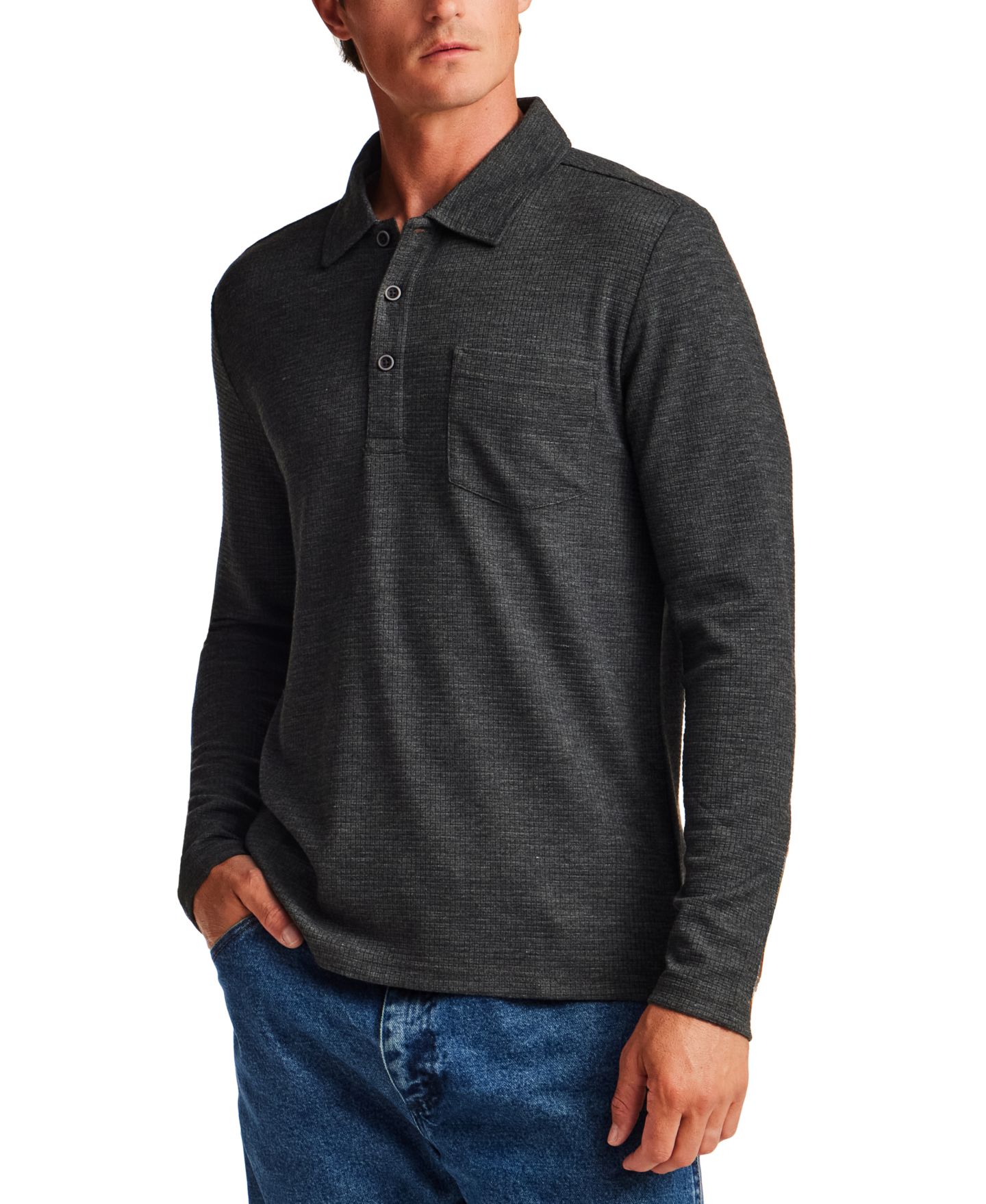 Мужское поло Weatherproof Vintage Stretch Waffle Polo Shirt, цвет: Ночной меланжевый — фото 3