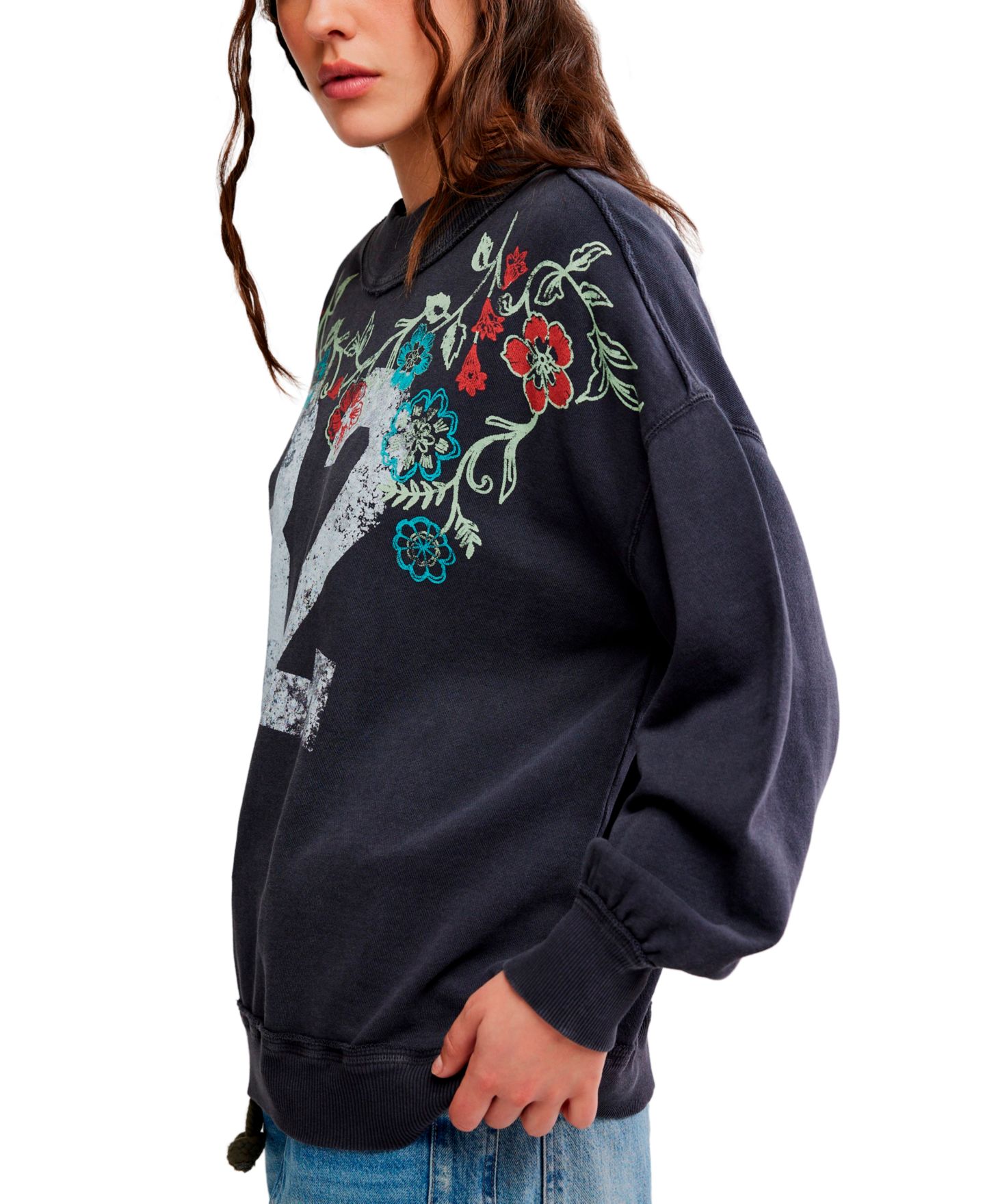 Женская толстовка Free People Cotton Slouchy Mock-Neck, цвет: Потёртый чёрный комбинированный — фото 6