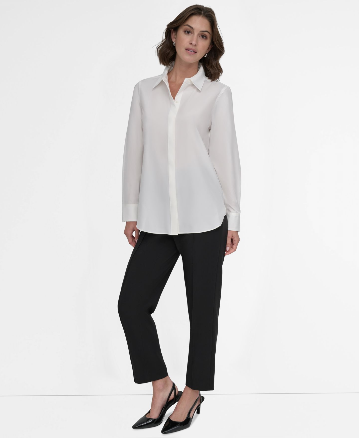 Женская блузка DKNY Petite Button-Front Blouse, цвет: Слоновая кость — фото 2