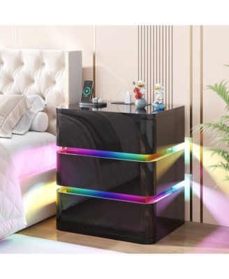 3 Drawer Nightstand With Charging Station And Motion Sensor RGB Light No Assembly Required)